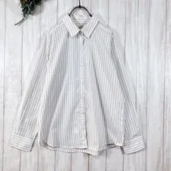 ☆アースミュージックアンドエコロジー(F) ストライプ長袖シャツ ホワイト