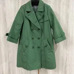 グリーン　スプリングコート　Aライン　ダブルブレスト