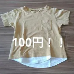 イエロー ポケット付き 半袖Tシャツ 重ね着風のサムネイル