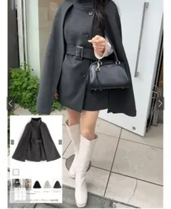 ハイネックケープコート チャコール