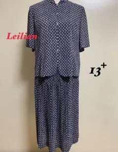 Leilian ネイビー花柄セットアップ　スカートスーツ