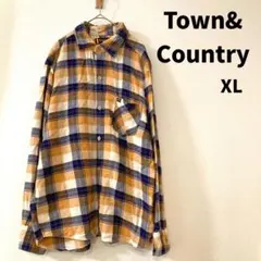 Town & Country XL チェック柄ネルシャツ ネイビー オレンジのサムネイル