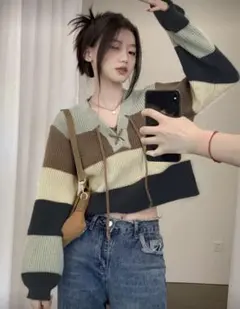 美品 SHEIN クロップド丈 ニットトップス