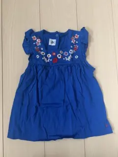 花柄刺繍の青いチュニック 6歳