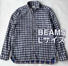 BEAMS ウィングカラーシャツギンガムチェック ネイビー Lサイズのサムネイル