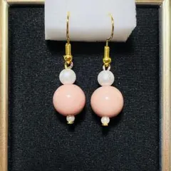 ☆イヤリングピアス樹脂変更OK☆くすみピンクとコットンパールのピアスイヤリング