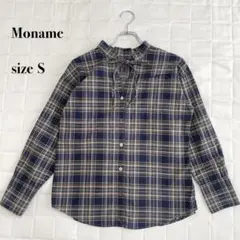 ...Moname チェック柄ブラウス S ネイビー×ベージュスタンドカラーのサムネイル