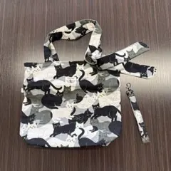 猫柄エコバッグ 取り外しストラップ付き