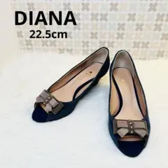 DIANA ダイアナ オープントゥパンプス 22.5cm ウェッジソール リボン