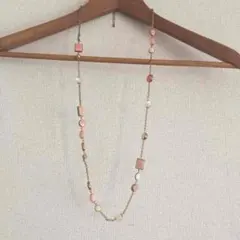 ピンク ロング ビジュー ネックレス　ロングネックレス
