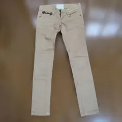 ベージュ スキニーパンツ バックポケットジッパー付き