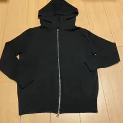 黒 フード付きリブ編みパーカー