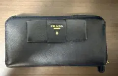 PRADA プラダ　サフィアーノ　ラウンドファスナー 長財布 リボン　ブラック