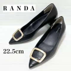 美品✨ランダ　スクエアゴールドバックル　パンプス　チャンキーヒール　黒　22.5