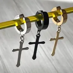 フープ型 クロスイヤリング＊ステンレスイヤリング＊ノンホールピアス＊男女兼用