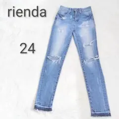 【リエンダ】２４インチ ブルー ダメージスキニーデニム レディース k3654