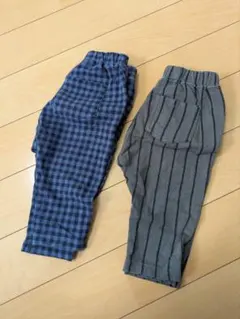 GU サマナルパンツ 80cm 2枚セット 保育園着 チェック ストライプ 裏毛