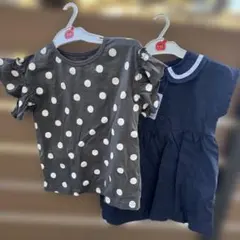 110cm ドット柄・無地 Tシャツ 2枚セット