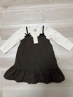 【新品未使用】petit main ギンガムドッキングフリルワンピース100cm