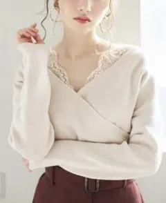 GRL グレイル レースドッキングカシュクールニットトップス