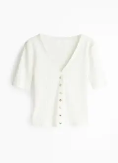 H&M ホワイト Vネック 半袖 トップス