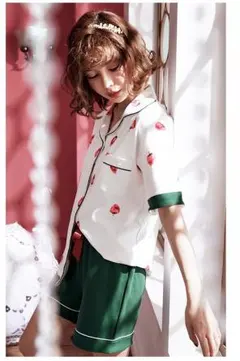 【上下2点セット】パジャマ★ルームウェアセット！コットン♪イチゴ柄　＊　2色