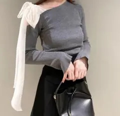 snidel ショルダーリボンニットトップス