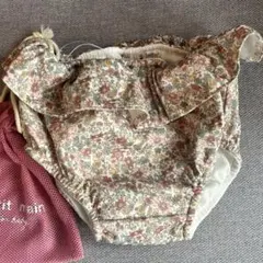 【新品未使用】petit main 花柄 ベビー水着 収納袋付き