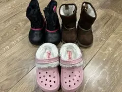 ファー3点セット14cm Crocs ファー付きブーツ　サンダル　スノーブーツ