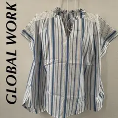 GLOBALWORK 袖レース半袖ブラウス　ストライプ　M　美品