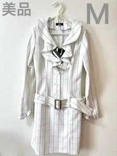 M ツイードワンピース　キャバドレス　パーティードレス　フリルワンピ