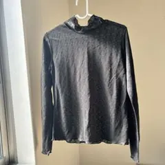 シアートップス ハイネック ブラック 長袖 L 透け感あり