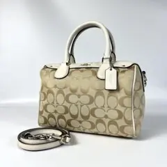 COACH コーチ 2wayハンドバッグ キャンバス シグネチャー ライトカーキのサムネイル