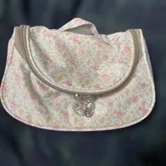 ガバッと開く花柄　化粧ポーチ　リボンジップ