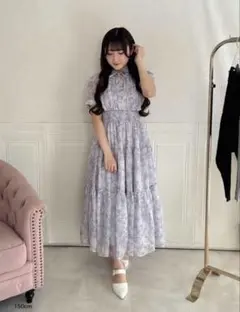 evelyn ラメフリル花柄OP BU ブルー　エブリン　ワンピース