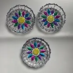 昭和レトロ 曽我ガラス クリスタルガラス 花柄コースター 3枚セット