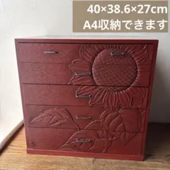 日光彫 五段小箪笥 朱塗り引出し 内朱 木彫り 民芸家具 昭和レトロ 日光彫 五段小箪笥 朱塗り引出し 内朱 木彫り 民芸家具 昭和レトロ