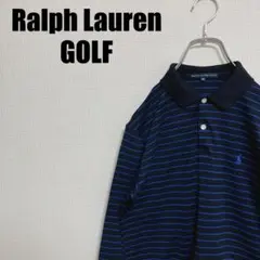90sラルフローレンゴルフレディース長袖ポロシャツM黒ブラックx青ブルーGOLF