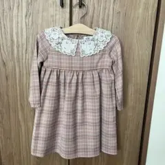 ピンク系　レース襟ワンピース90サイズ