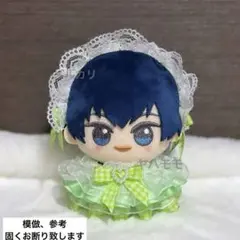 ぬい服 ギンガムチェックフリルドレス ヘッドドレスセット ライトグリーン
