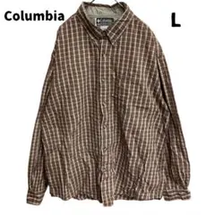 コロンビア 長袖シャツ L 深赤 黄色 紺 カジュアル チェック柄【5195】