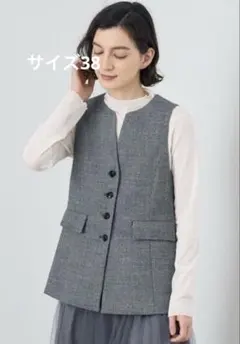 美品】 ANAYI アナイ オーガンぺプラムギャザージレ ブラック 36
