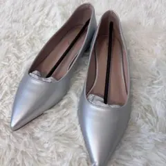 ✨美脚効果✨GENSHUO フラットシューズ メタリックシルバー 24cmのサムネイル