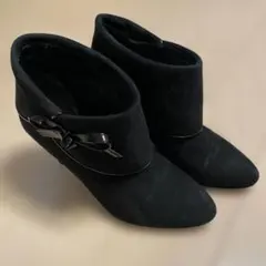 DIANA 黒 スエード リボン付きショートブーツ