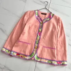 レオナール カシミヤ100% トリム 花柄 大きいサイズ テーラード
