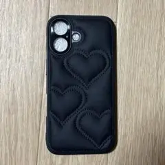 iPhone16 レザー調ハート柄スマホケースブラック新品 大人可愛いシンプル