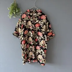 チャオパニック［M］美品　インド製　綿100　総大花柄　シアー　派手　半袖シャツ