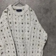 90S vintage 総柄ニット　USA製　メンズL 古着　コットン　個性派