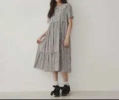 メリージェニー　ギンガムスカラップカラーワンピース