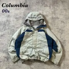 90sColumbiaコロンビア中綿アノラックパーカードローコード刺繍グレー